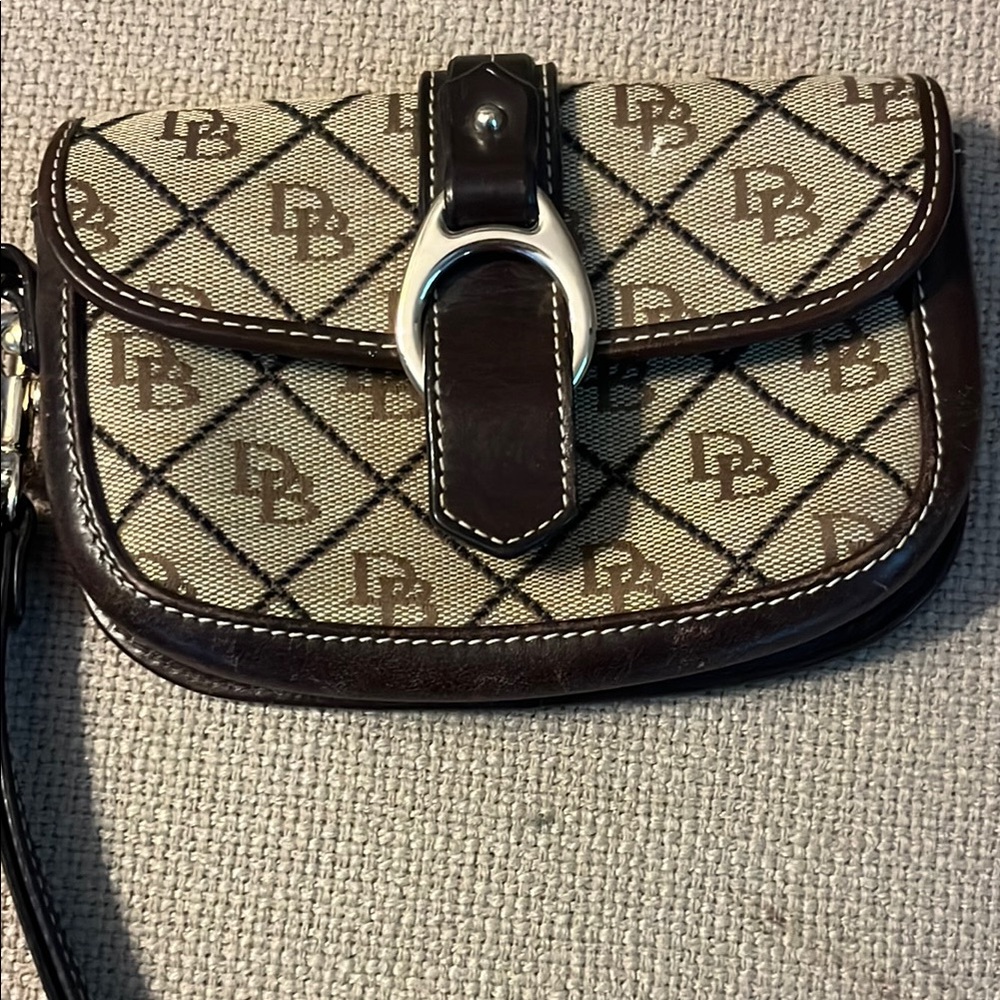 Dooney & Bourke Brown and Cream Clutch with Monogram Pattern